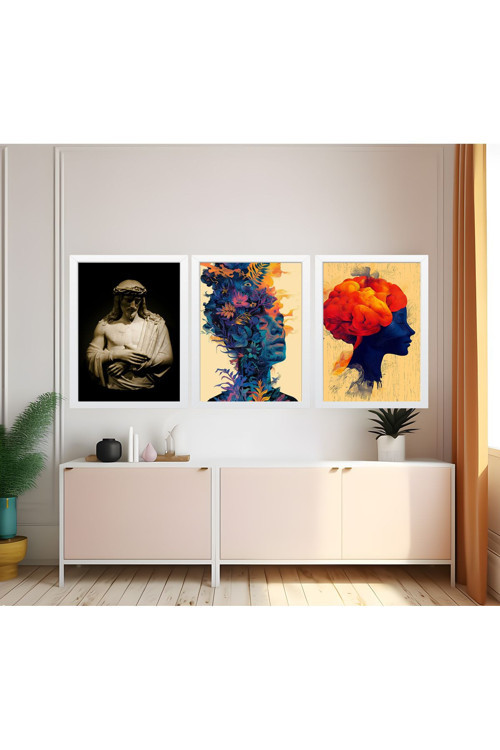 Modern Tarz Mdf Plastik Çerçeveli 3'Lu Dekoratif Tablo 64