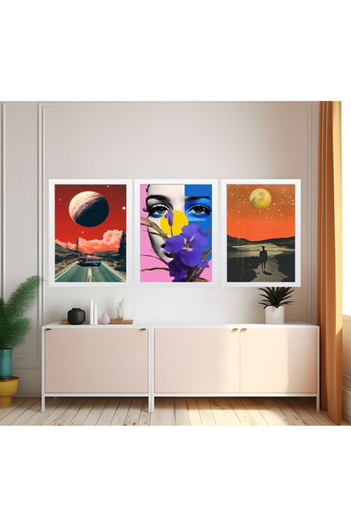 Modern Tarz Mdf Plastik Çerçeveli 3'Lu Dekoratif Tablo 125