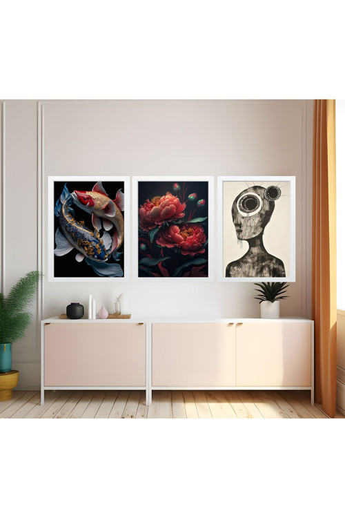 Modern Tarz Mdf Plastik Çerçeveli 3'Lu Dekoratif Tablo 108