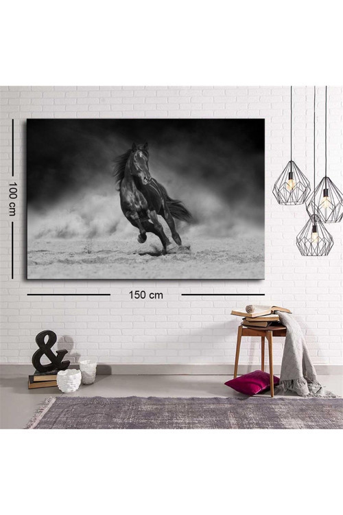 Modagos067 Dekoratif Koşan Siyah At Kanvas Tablo