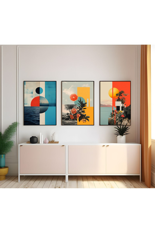 Modern Tarz Mdf Plastik Çerçeveli 3'Lu Dekoratif Tablo 104