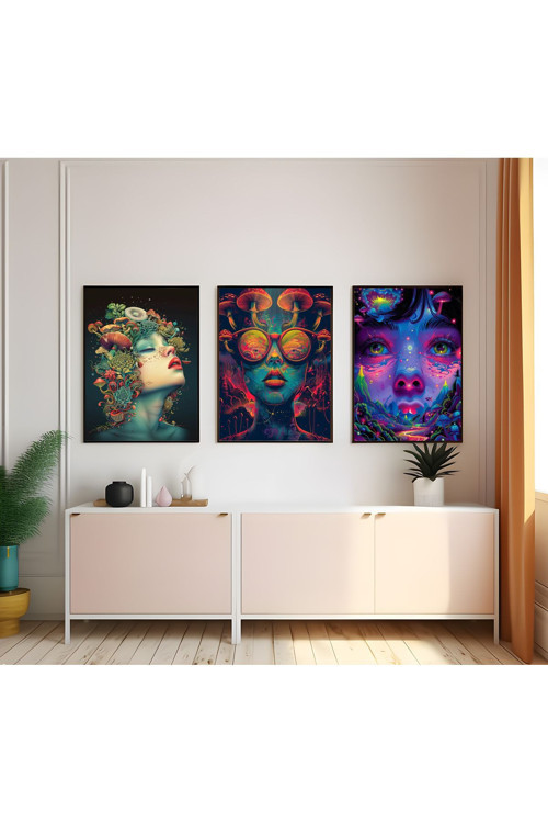 Modern Tarz Mdf Plastik Çerçeveli 3'Lu Dekoratif Tablo 90