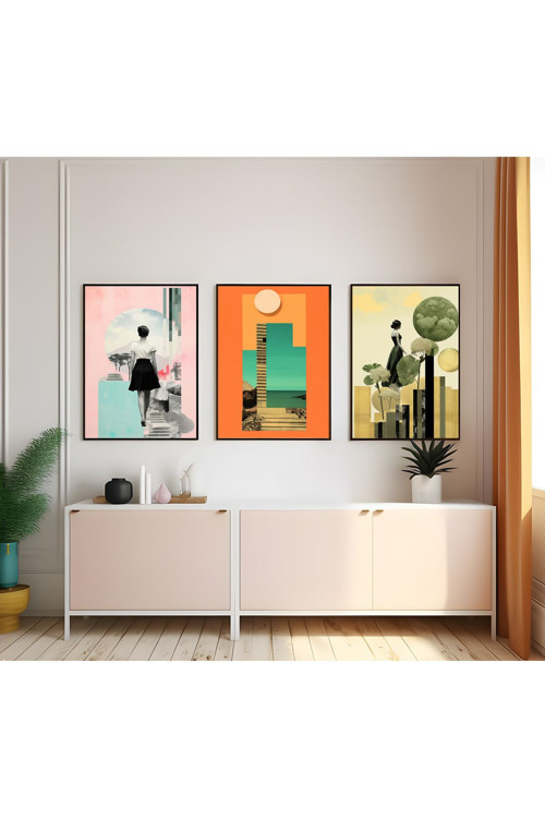 Modern Tarz Mdf Plastik Çerçeveli 3'Lu Dekoratif Tablo 96