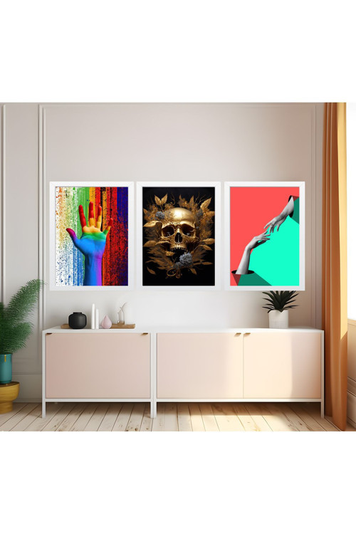 Modern Tarz Mdf Plastik Çerçeveli 3'Lu Dekoratif Tablo 74