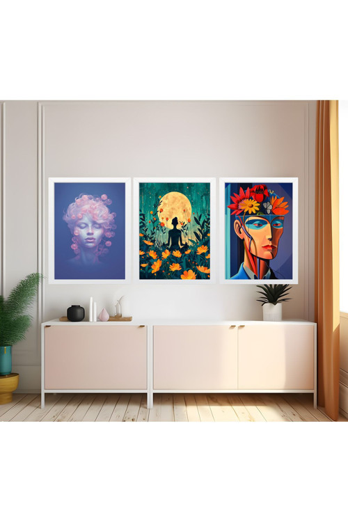 Modern Tarz Mdf Plastik Çerçeveli 3'Lu Dekoratif Tablo 42