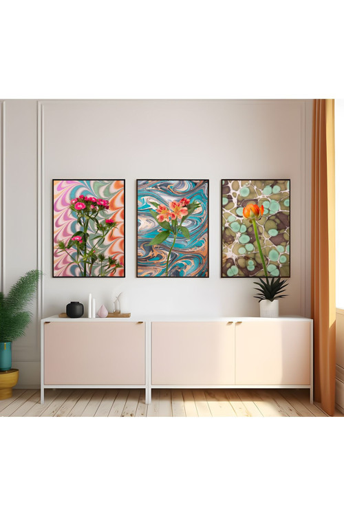 Modern Tarz Mdf Plastik Çerçeveli 3'Lu Dekoratif Tablo 54