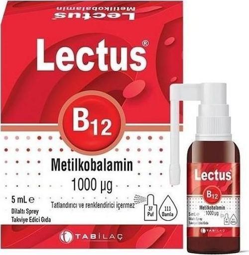İlaç Lectus B12 Metilkobalamin Dilaltı Sprey 1000 Mcg 5 Ml'Lik Şişe