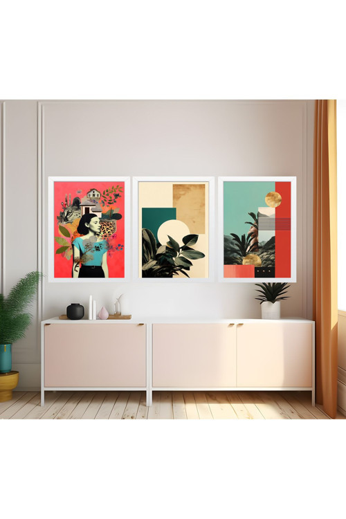 Modern Tarz Mdf Plastik Çerçeveli 3'Lu Dekoratif Tablo 113