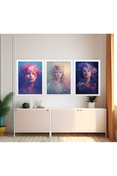 Modern Tarz Mdf Plastik Çerçeveli 3'Lu Dekoratif Tablo 43