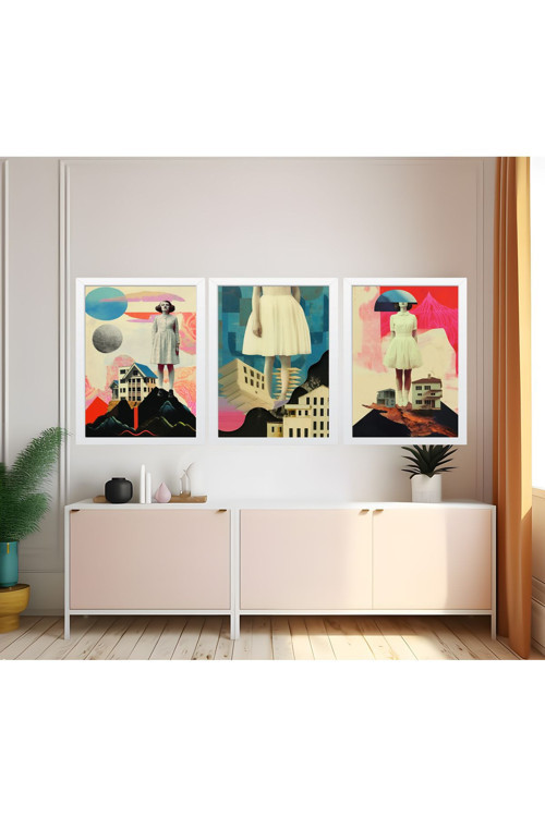 Modern Tarz Mdf Plastik Çerçeveli 3'Lu Dekoratif Tablo 66