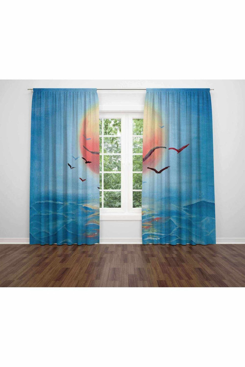 Özel Tasarım Dekoratif Baskı Salon Mutfak Oturma Odası 3D Baskılı Fon Perde 121 - 280 X 240