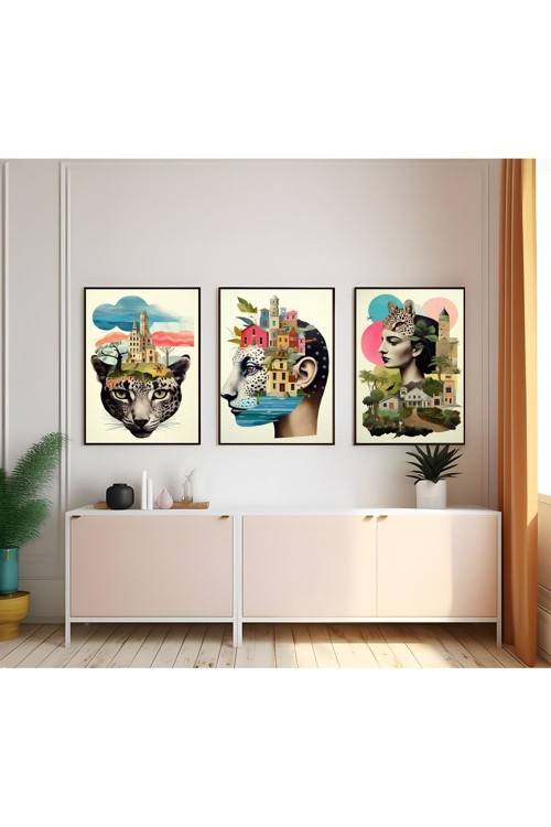 Modern Tarz Mdf Plastik Çerçeveli 3'Lu Dekoratif Tablo 116