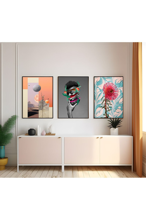 Modern Tarz Mdf Plastik Çerçeveli 3'Lu Dekoratif Tablo 91
