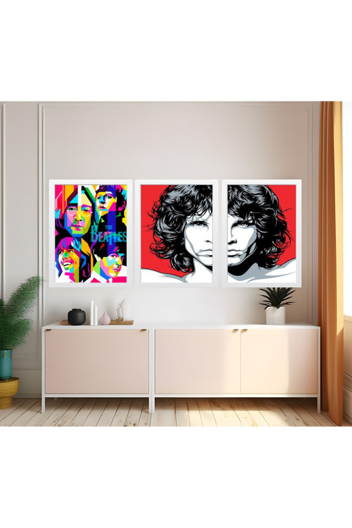 Modern Tarz Mdf Plastik Çerçeveli 3'Lu Dekoratif Tablo 196