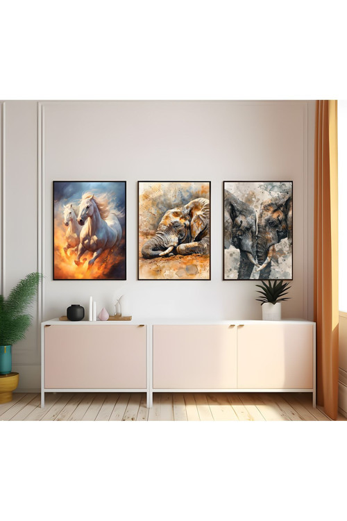 Modern Tarz Mdf Plastik Çerçeveli 3'Lu Dekoratif Tablo 131