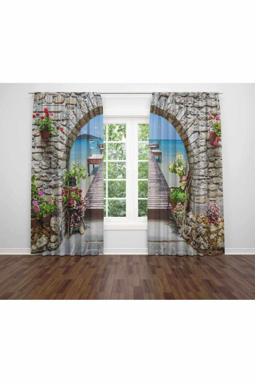 Özel Tasarım Dekoratif Baskı Salon Mutfak Oturma Odası 3D Baskılı Fon Perde 253 - 280 X 270