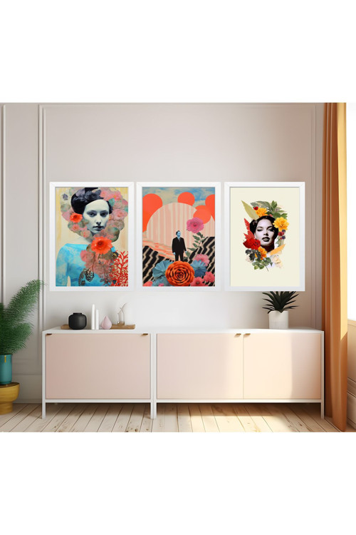 Modern Tarz Mdf Plastik Çerçeveli 3'Lu Dekoratif Tablo 102
