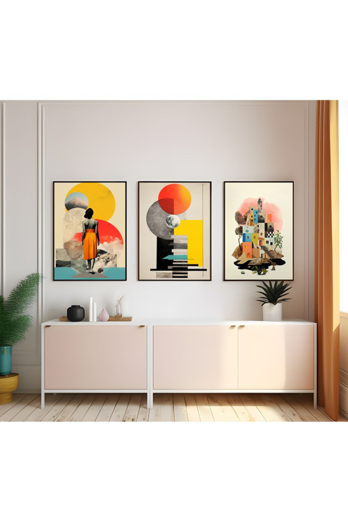 Modern Tarz Mdf Plastik Çerçeveli 3'Lu Dekoratif Tablo 100