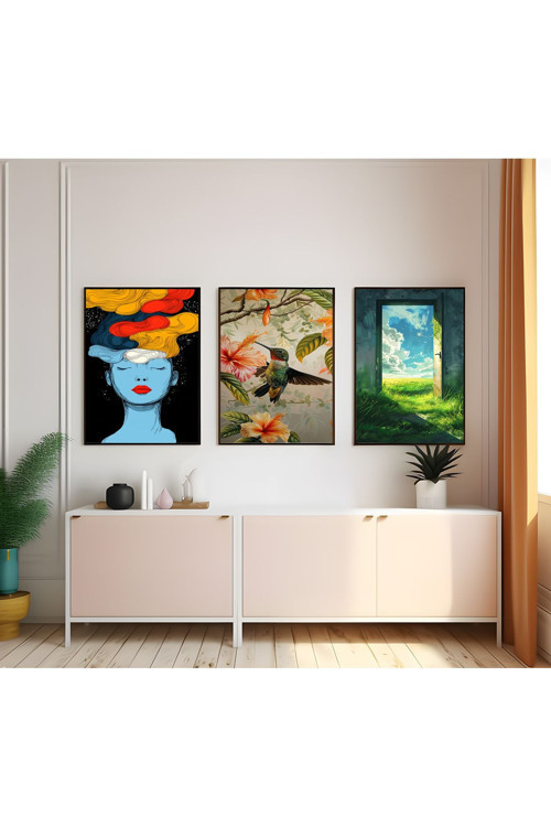 Modern Tarz Mdf Plastik Çerçeveli 3'Lu Dekoratif Tablo 148