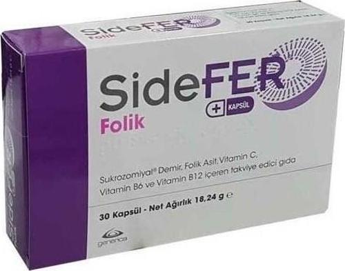 Sıdefer Folık Sukrozomıyal Demir Folik Asit Vitamin C Vitamin B6 Vitamin B12 30 Kapsül