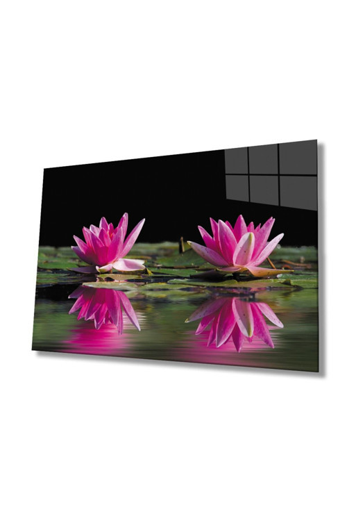 Lotus Çiçeği Cam Tablo 4Mm Dayanıklı Temperli Cam