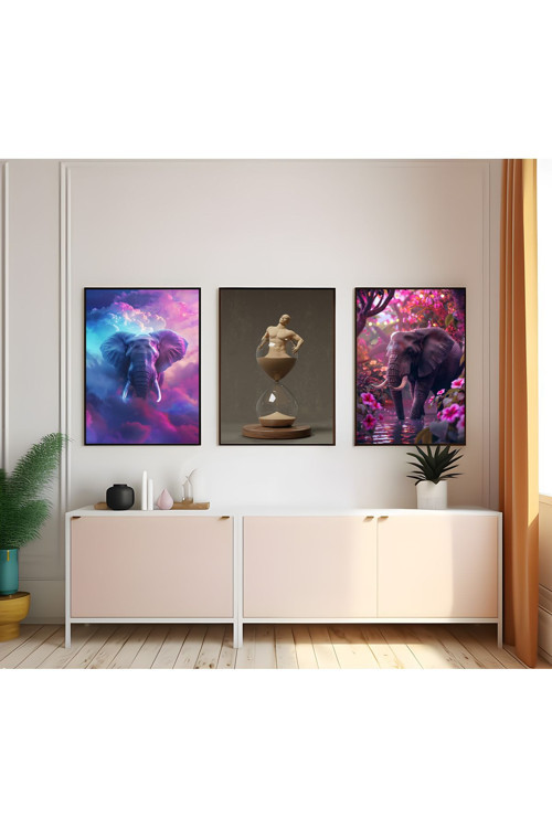 Modern Tarz Mdf Plastik Çerçeveli 3'Lu Dekoratif Tablo 141