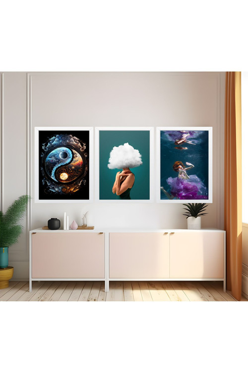 Modern Tarz Mdf Plastik Çerçeveli 3'Lu Dekoratif Tablo 132