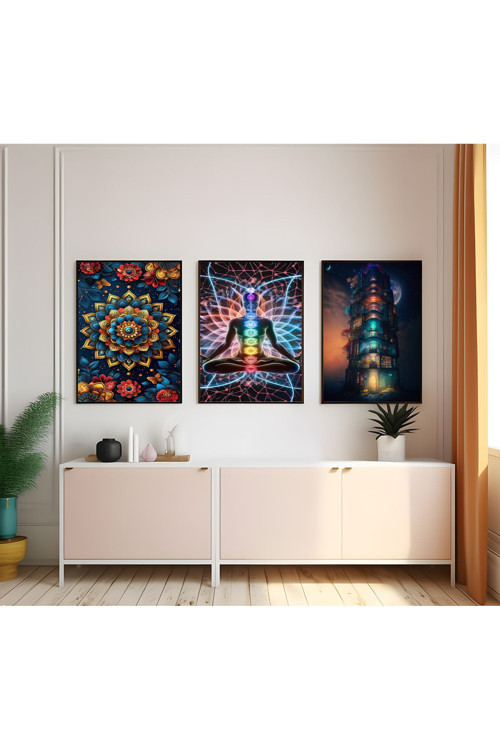 Modern Tarz Mdf Plastik Çerçeveli 3'Lu Dekoratif Tablo 76