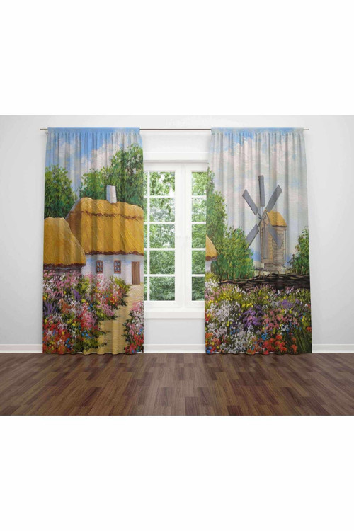 Özel Tasarım Dekoratif Baskı Salon Mutfak Oturma Odası 3D Baskılı Fon Perde 197 - 280 X 240
