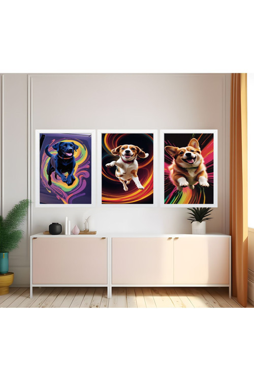 Modern Tarz Mdf Plastik Çerçeveli 3'Lu Dekoratif Tablo 56