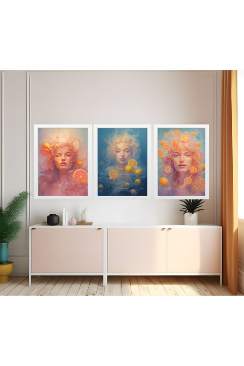Modern Tarz Mdf Plastik Çerçeveli 3'Lu Dekoratif Tablo 48