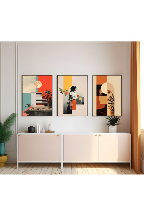 Modern Tarz Mdf Plastik Çerçeveli 3'Lu Dekoratif Tablo 09
