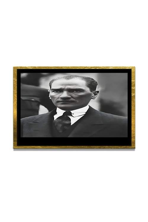 Yapay Zeka İle Yenilenmiş Atatürk Fotoğrafları Siyah Beyaz Cam Tablo, 3D Dekoratif Baskı 821