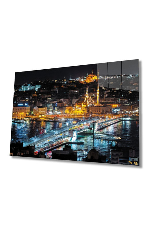 İstanbul Gece Manzarası 4Mm Dayanıklı Cam Tablo Temperli Cam