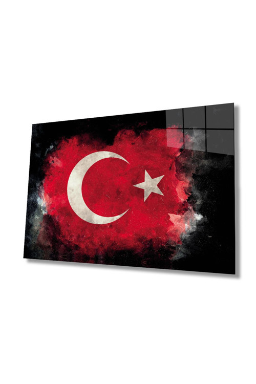 Siyah Fonlu Türk Bayrağı Ay Yıldız Cam Siyah Fon