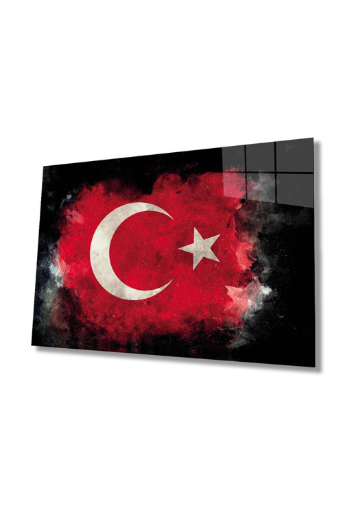 Siyah Fonlu Türk Bayrağı Ay Yıldız Cam Siyah Fon