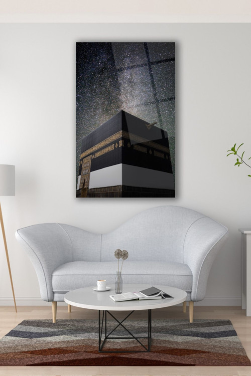 Kabe Kutsal Topraklar İslami Dikey Cam Tablo Dini Modern Ev Ofis Salon Hediyelik Büyük Tablo