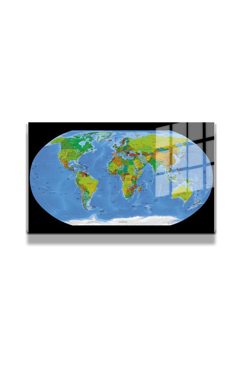 Harita/Maps 3D Dekoratif Baskı Cam Tablo 60