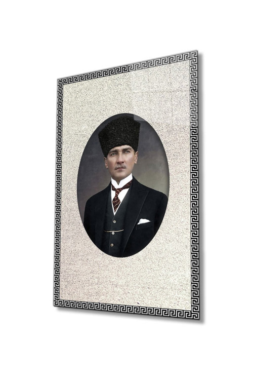 Çerçeveli Atatürk Portresi Cam Tablo, Ev Ve Ofis Duvar Dekoru, Hediyelik Büyük Temperli Cam Tablo
