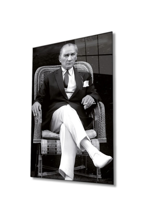 Atatürk Portresi Cam Tablo, Ev Ve Ofis Duvar Dekoru, Hediyelik Büyük Temperli 4 Mm Cam Tablo