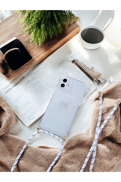 Apple İphone 12 Askılı Kartlıklı Antişok Kılıf Beyaz