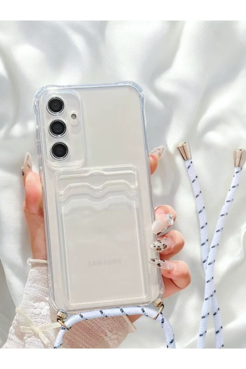 Samsung Galaxy A36 Askılı Kartlıklı Antişok Kılıf Beyaz