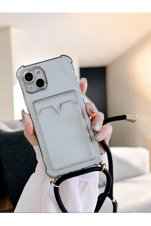 Apple İphone 16 Askılı Kartlıklı Antişok Kılıf Siyah