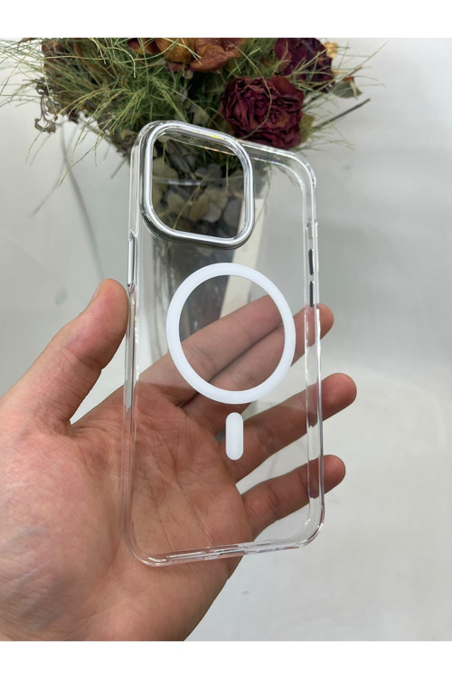 İphone 14-13 Şeffaf Mika Beyaz Magsafe Kılıf