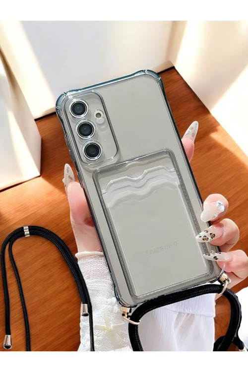 Samsung Galaxy A15 Askılı Kartlıklı Antişok Kılıf Siyah