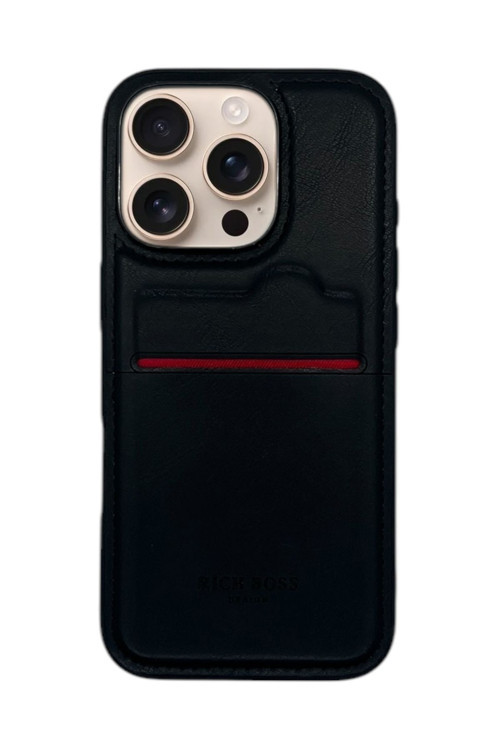 Apple İphone 16 Pro Max Kartlıklı Rich Boss Lüx Deri Kılıf Siyah
