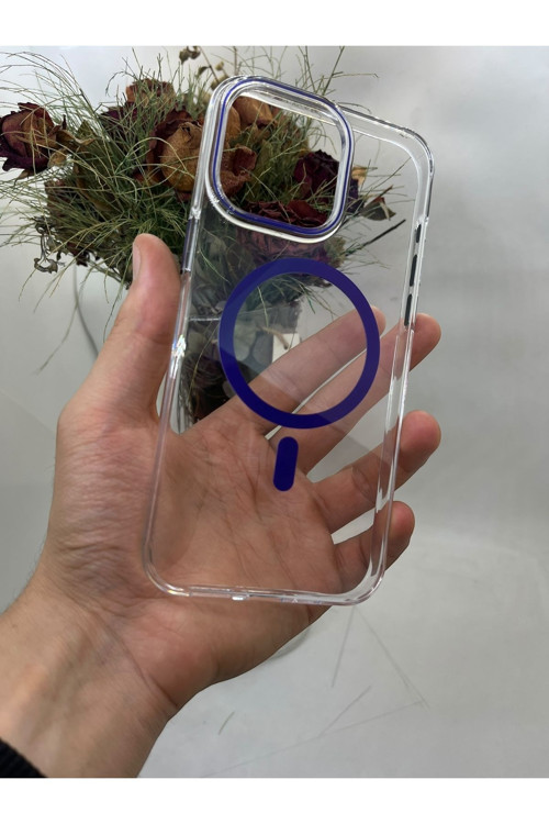 İphone 14-13 Şeffaf Mika Lacivert Magsafe Kılıf