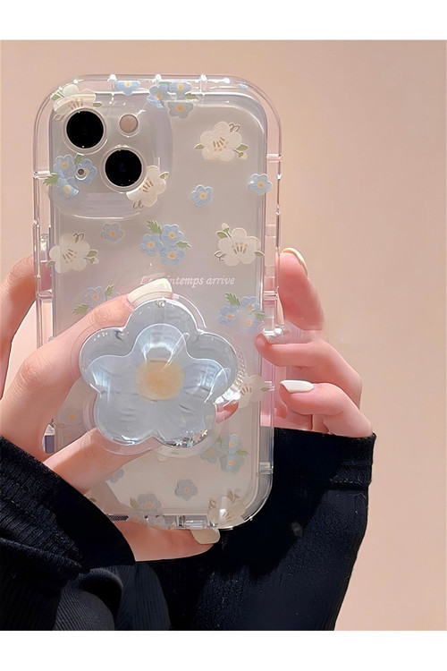 Çiçekli Popsocketli Kılıf Mavi İphone 14