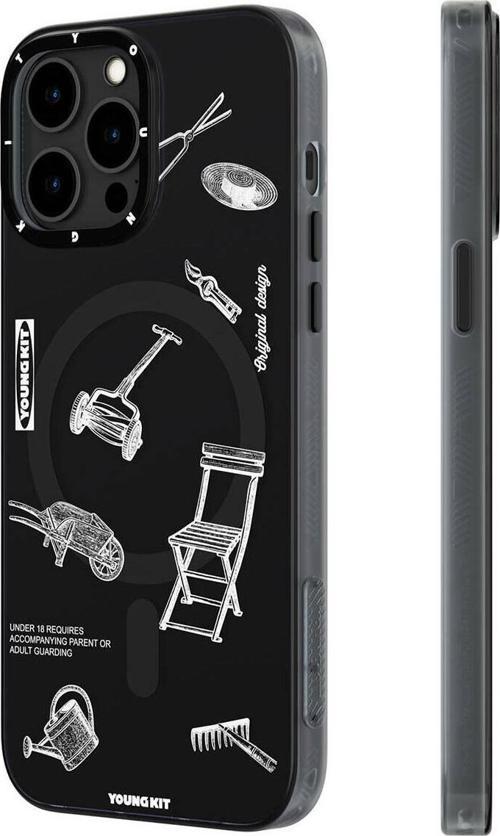 iPhone 14 Pro Max Uyumlu Kılıf Magsafe Şarj Özellikli Desenli Plaything Serisi Kapak Siyah