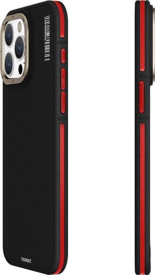 iPhone 15 Pro Max Uyumlu Kılıf Magsafe Şarj Özellikli 600D Kevlar Kapak Kırmızı